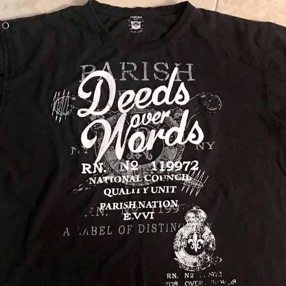 Parish Embroidered Deeds over Words Graphic tee - Picture 2 of 9